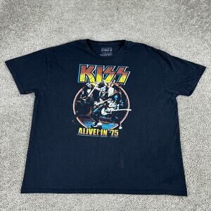 Kiss Shirt Mens 3XL Black Alive In 75 Gene Simmons Short Sleeve Music Rock